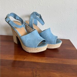 Sun + Stone Light Blue SS Fey Espadrille Strappy Chunky Heel Womens 9.5 Coquette